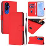 For Tecno Pova 4 Pro Skin Feel Solid Color Leather Phone Case with Lanyard(Red)