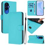 For Tecno Pova 4 Pro Skin Feel Solid Color Leather Phone Case with Lanyard(Lake Blue)