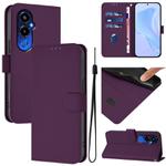 For Tecno Pova 4 Pro Skin Feel Solid Color Leather Phone Case with Lanyard(Violet)