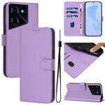 For Tecno Pova 5 Skin Feel Solid Color Leather Phone Case with Lanyard(Lavender Purple)