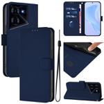 For Tecno Pova 5 Skin Feel Solid Color Leather Phone Case with Lanyard(Navy Blue)