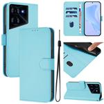 For Tecno Pova 5 Skin Feel Solid Color Leather Phone Case with Lanyard(Sky Blue)