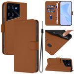 For Tecno Pova 5 Pro 5G Skin Feel Solid Color Leather Phone Case with Lanyard(Brown)