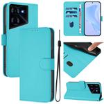 For Tecno Pova 5 Pro 5G Skin Feel Solid Color Leather Phone Case with Lanyard(Lake Blue)
