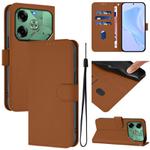 For Tecno Pova 6 4G Skin Feel Solid Color Leather Phone Case with Lanyard(Brown)