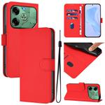 For Tecno Pova 6 4G Skin Feel Solid Color Leather Phone Case with Lanyard(Red)