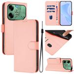 For Tecno Pova 6 4G Skin Feel Solid Color Leather Phone Case with Lanyard(Pink)