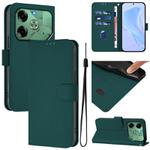 For Tecno Pova 6 4G Skin Feel Solid Color Leather Phone Case with Lanyard(Dark Green)