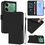 For Tecno Pova 6 4G Skin Feel Solid Color Leather Phone Case with Lanyard(Black)