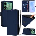 For Tecno Pova 6 4G Skin Feel Solid Color Leather Phone Case with Lanyard(Navy Blue)
