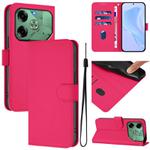 For Tecno Pova 6 4G Skin Feel Solid Color Leather Phone Case with Lanyard(Rose Red)
