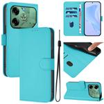For Tecno Pova 6 4G Skin Feel Solid Color Leather Phone Case with Lanyard(Lake Blue)