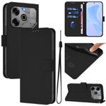 For Tecno Pova 6 5G / 6 Pro 5G Skin Feel Solid Color Leather Phone Case with Lanyard(Black)