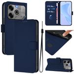 For Tecno Pova 6 5G / 6 Pro 5G Skin Feel Solid Color Leather Phone Case with Lanyard(Navy Blue)