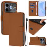 For Tecno Pova 6 Neo Skin Feel Solid Color Leather Phone Case with Lanyard(Brown)