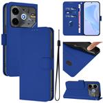 For Tecno Pova 6 Neo Skin Feel Solid Color Leather Phone Case with Lanyard(Dark Blue)