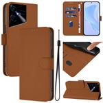 For Tecno Pova Neo 3 Skin Feel Solid Color Leather Phone Case with Lanyard(Brown)