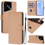 For Tecno Pova Neo 3 Skin Feel Solid Color Leather Phone Case with Lanyard(Nude)