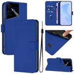 For Tecno Pova Neo 3 Skin Feel Solid Color Leather Phone Case with Lanyard(Dark Blue)