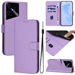 For Tecno Pova Neo 3 Skin Feel Solid Color Leather Phone Case with Lanyard(Lavender Purple)