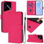 For Tecno Pova Neo 3 Skin Feel Solid Color Leather Phone Case with Lanyard(Rose Red)