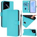 For Tecno Pova Neo 3 Skin Feel Solid Color Leather Phone Case with Lanyard(Lake Blue)