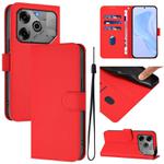 For Tecno Spark 6 Go / Go 2021 Skin Feel Solid Color Leather Phone Case with Lanyard(Red)