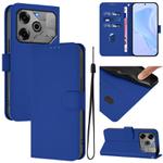 For Tecno Spark 6 Go / Go 2021 Skin Feel Solid Color Leather Phone Case with Lanyard(Dark Blue)