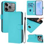 For Tecno Spark 6 Go / Go 2021 Skin Feel Solid Color Leather Phone Case with Lanyard(Lake Blue)