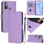 For Tecno Spark 7 / 7T Skin Feel Solid Color Leather Phone Case with Lanyard(Lavender Purple)