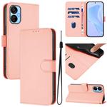 For Tecno Spark 9T / 9 Pro Skin Feel Solid Color Leather Phone Case with Lanyard(Pink)