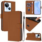 For Tecno Spark 10 5G Skin Feel Solid Color Leather Phone Case with Lanyard(Brown)