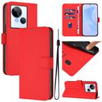 For Tecno Spark 10 5G Skin Feel Solid Color Leather Phone Case with Lanyard(Red)