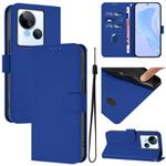 For Tecno Spark 10 5G Skin Feel Solid Color Leather Phone Case with Lanyard(Dark Blue)