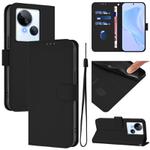 For Tecno Spark 10 5G Skin Feel Solid Color Leather Phone Case with Lanyard(Black)