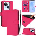 For Tecno Spark 10 5G Skin Feel Solid Color Leather Phone Case with Lanyard(Rose Red)