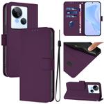 For Tecno Spark 10 5G Skin Feel Solid Color Leather Phone Case with Lanyard(Violet)