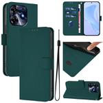 For Tecno Spark 10 Pro 4G Skin Feel Solid Color Leather Phone Case with Lanyard(Dark Green)