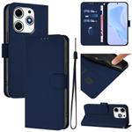 For Tecno Spark 10 Pro Magic Skin Feel Solid Color Leather Phone Case with Lanyard(Navy Blue)