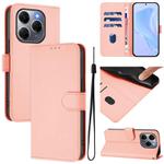 For Tecno Spark 20 Pro 5G Skin Feel Solid Color Leather Phone Case with Lanyard(Pink)
