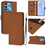 For Tecno Spark Go 2022 / 8C Skin Feel Solid Color Leather Phone Case with Lanyard(Brown)