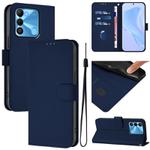 For Tecno Spark Go 2022 / 8C Skin Feel Solid Color Leather Phone Case with Lanyard(Navy Blue)