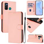 For Tecno Camon 15 Skin Feel Solid Color Leather Phone Case with Lanyard(Pink)