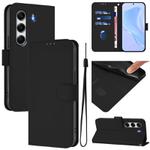 For Tecno Camon 40 4G Skin Feel Solid Color Leather Phone Case with Lanyard(Black)