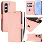 For Tecno Camon 40 Pro 4G Skin Feel Solid Color Leather Phone Case with Lanyard(Pink)
