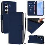 For Tecno Camon 40 Pro 4G Skin Feel Solid Color Leather Phone Case with Lanyard(Navy Blue)