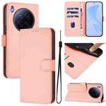 For Tecno Camon 40 Premier Skin Feel Solid Color Leather Phone Case with Lanyard(Pink)