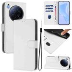 For Tecno Camon 40 Premier Skin Feel Solid Color Leather Phone Case with Lanyard(White)