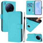 For Tecno Camon 40 Premier Skin Feel Solid Color Leather Phone Case with Lanyard(Lake Blue)