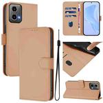 For Motorola Moto G34 5G / G45 5G Skin Feel Solid Color Leather Phone Case with Lanyard(Nude)